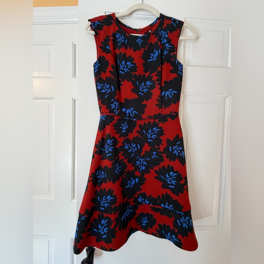 J. Crew Red and Blue Floral Midi Dress